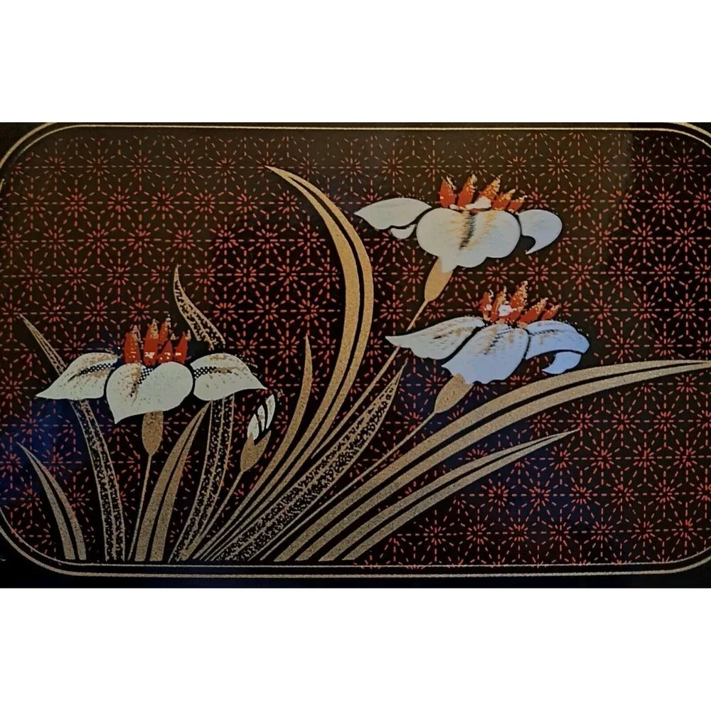 Lacquerware Tray Set Painted Shikki Ware 3 Piece Nesting Barware Serving Trays